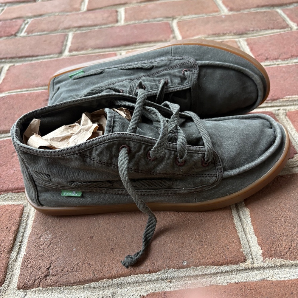 Sanuk Vee K Shawn High Top Olive Wash Canvas Sneakers 8.5 Womens - Picture 2 of 15